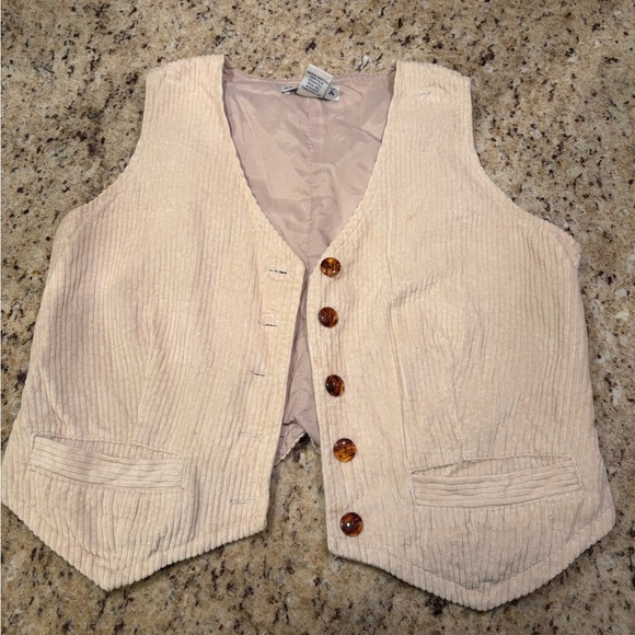 Vintage 90s Y2K Merona Cream Corduroy Vest with Brown Buttons - Picture 5 of 6